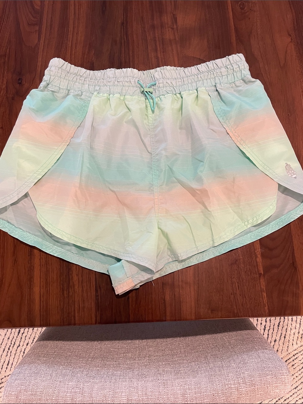 FP Movement by Free People Pastel Mint and Peach Striped Athletic Shorts